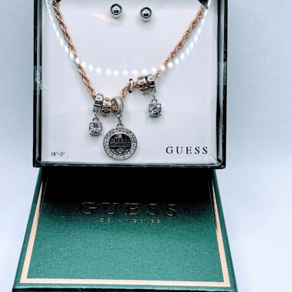 Guess Gift Boxed Set Earrings Necklace With Gold And Silver Tone Charms NWOT - Picture 4 of 5